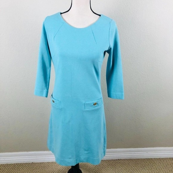LILLY Pulitzer Dress Blue Turquoise Shift Knee Length Zip Versatile Size Small - Picture 11 of 16